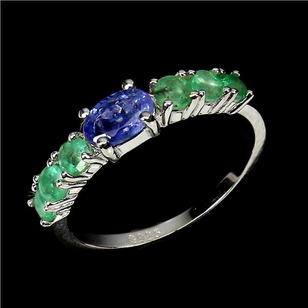 Natural  Colombian Emerald & Tanzanite Ring