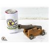 Image 1 : VINTAGE WOOD AND BRASS CANNON 7"