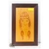 Image 1 : FRAMED ORIGINAL WOOD CARVED/BURNED PORTRAIT