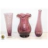 Image 1 : THREE AMETHYST GLASS VASES