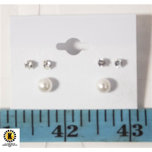 #107 5.8 MM PEARL LIKE EARRINGS AND 2 PAIR 3 MM
