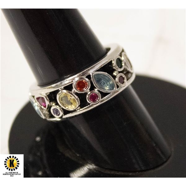 #126 MULTICOLORED AND SHAPED STONES BEZEL SET IN