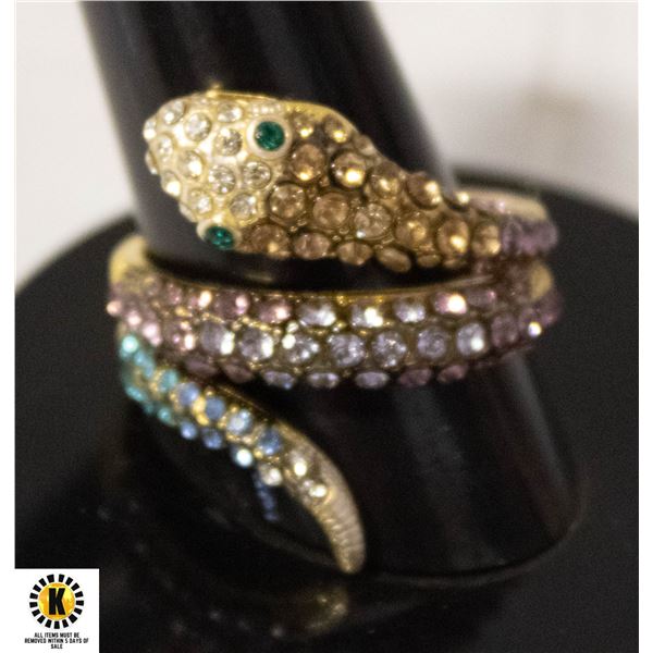 #108 GOLD TONE SNAKE WITH MULTICOLORED STONES