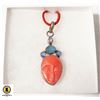 Image 1 : CARVED RED CORAL FACE, BLUE TOPAZ, DRUZY NECKLACE
