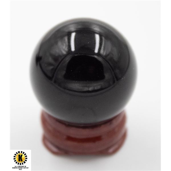 #189-NATURAL BLACK OBSIDIAN SPHERE BALL +STAND 30M