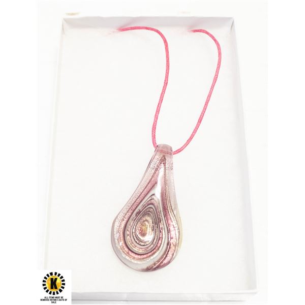 PURPLE WHITE GOLD FOIL LAMPWORK NECKLACE0 19"