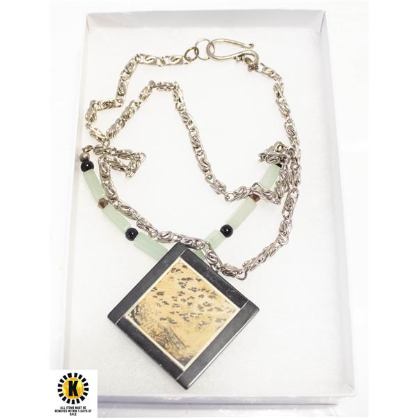 PICTURE STONE JASPER AND FLUORITE NECKLACE 23"