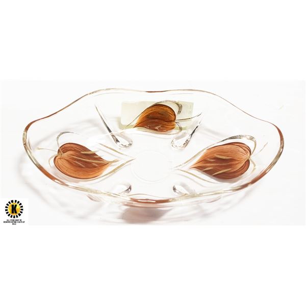 VINTAGE ANCHOR HOCKING BROWN AND GOLD DISH