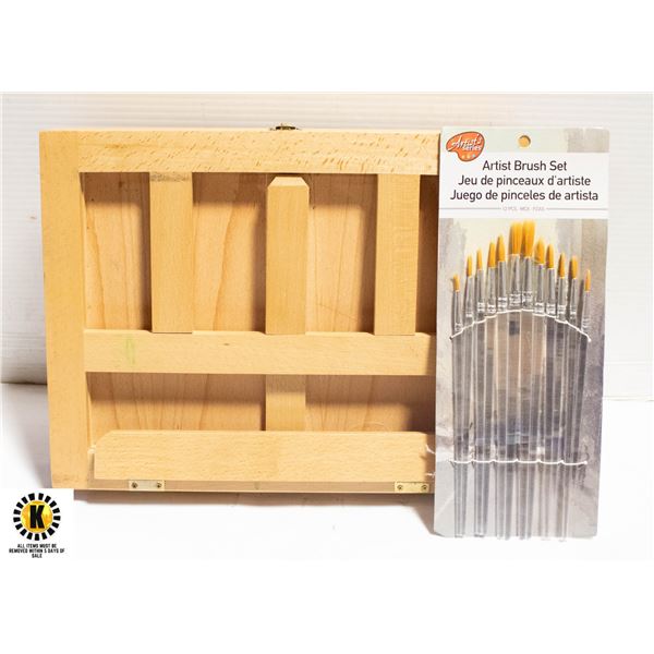 PORTABLE ART EASLE WITH DRAWER & PAINT BRUSHES