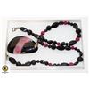 Image 1 : ONYX AND PINK AGATE NECKLACE 19"