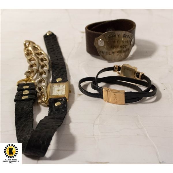 ESTATE BERG & BETTS WATCH, LEATHER HAMMERED BRACEL
