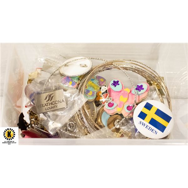 BOX OF COLLECTIBLES PINS AND JEWELRY