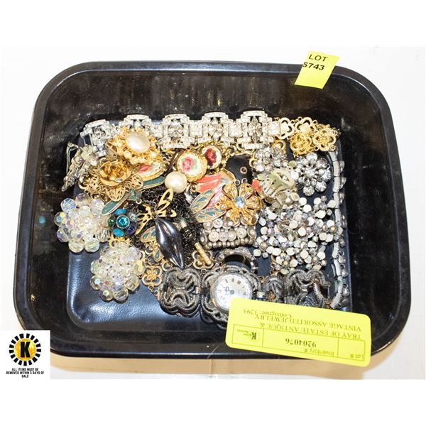 TRAY OF ESTATE ANTIQUE & VINTAGE ASSORTED JEWELRY