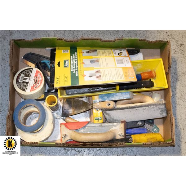 LARGE FLAT OF DRYWALL TOOLS