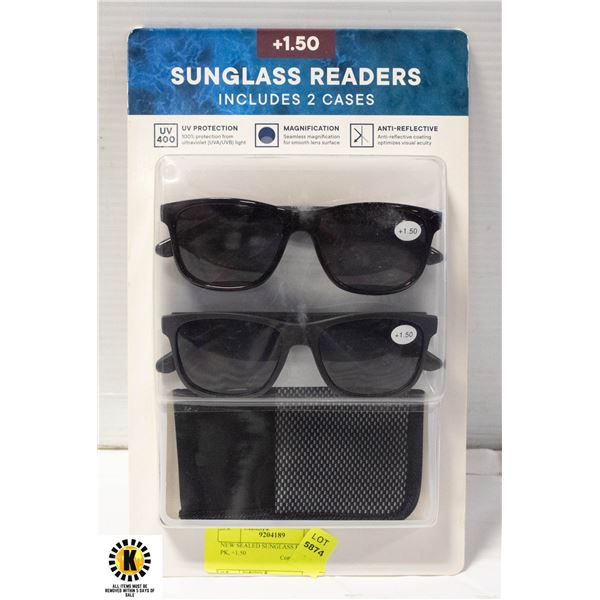 NEW SEALED SUNGLASS READERS 2 PK, +1.50