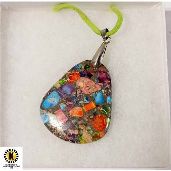 MULTI-COLORED SEA SEDIMENT PENDANT NECKLACE 19"