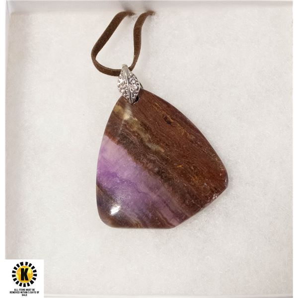 PURPLE NATURAL AGATE RHINESTONE BAIL PENDANT