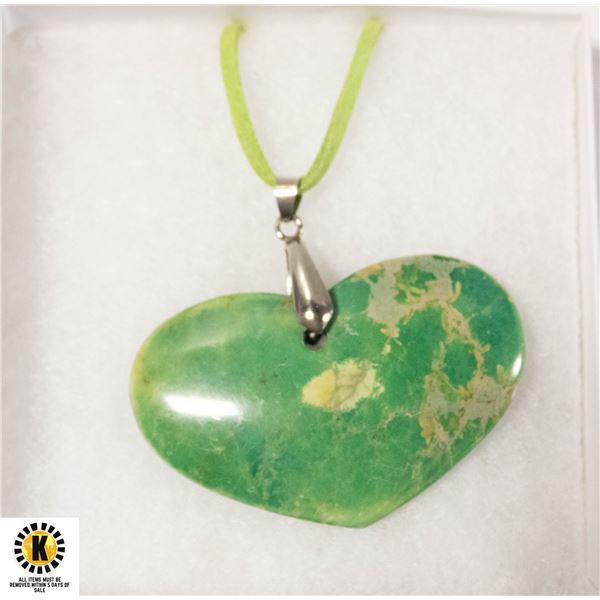 HEART SHAPED GREEN SEA SEDIMENT PENDANT NECKLACE