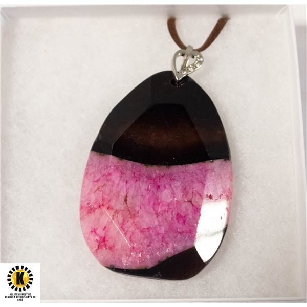 LARGE PINK GEODE ONYX RHINESTONE BAIL PENDANT