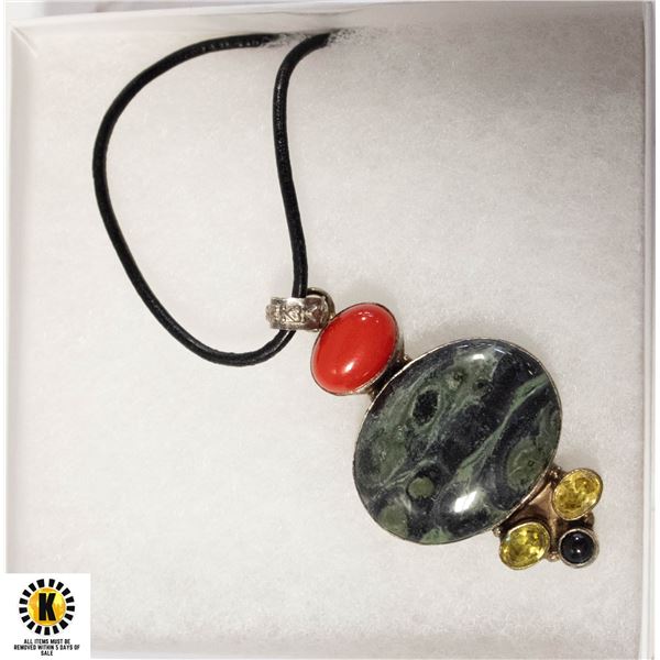 KAMABA JASPER, CORAL, CITRINE, ONYX NECKLACE 18 