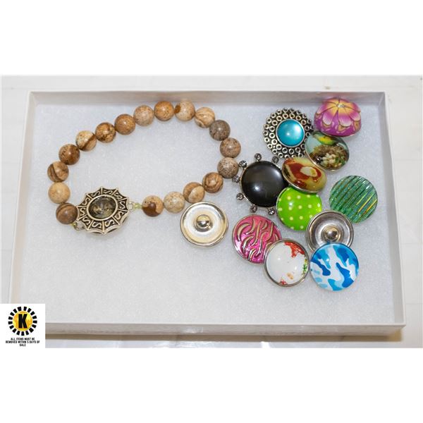PICTURE JASPER SNAP CHARM BRACELET & 13 SNAP