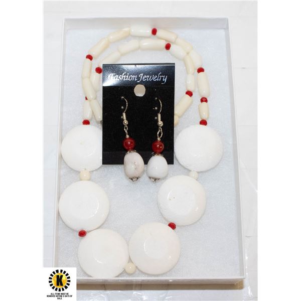 CORAL SHELL NECKLACE AND EARRING SET 20"
