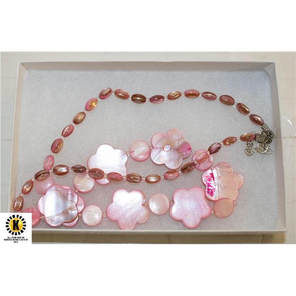 PINK MOP FLORAL NECKLACE 23"