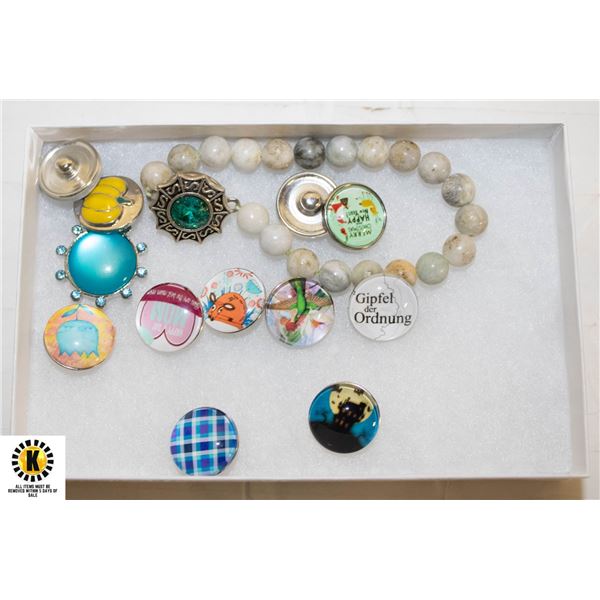 AMAZONITE SNAP CHARM BRACELET & 13 SNAP CHARMS