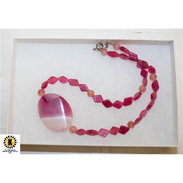 PINK AGATE DYED JADE NECKLACE  15"