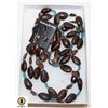 Image 1 : BROWN AND TURQUOISE NECKLACE EARRING SET  20"
