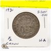Image 1 : 1931 UK 1/2 CROWN SILVER