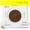 Image 1 : 1907 CDN-NFLD 1 CENT VINTAGE