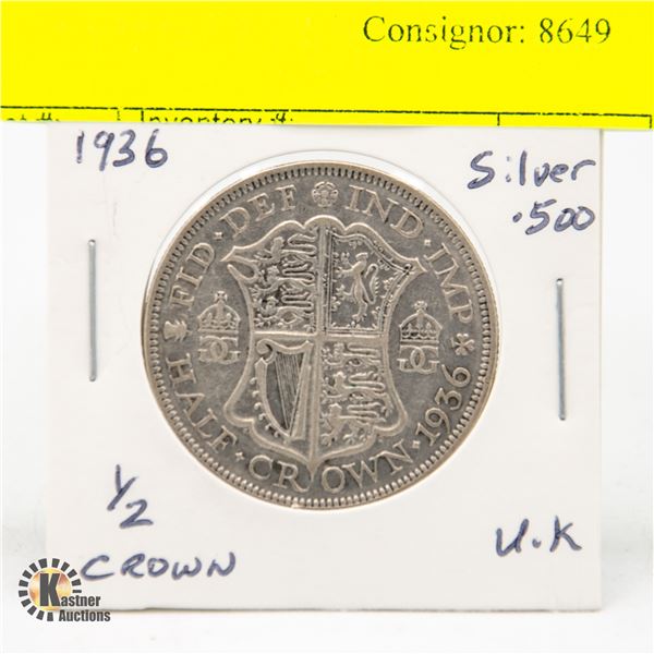 1936 UK 1/2 CROWN SILVER
