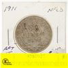Image 1 : 1911 NFLD KING GEORGE SILVER HALF DOLLAR