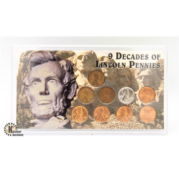 9 DECADES OF LINCOLN PENNIES WITH 1943