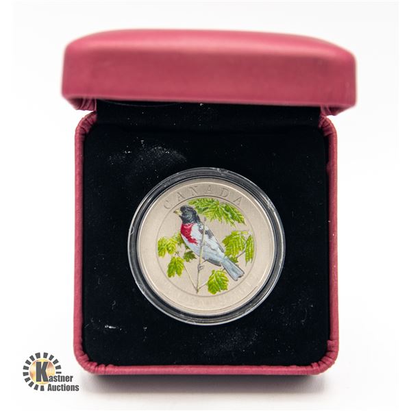 2012 25 CENT COLOURED COIN ROSE BREASTED GROSBEAK