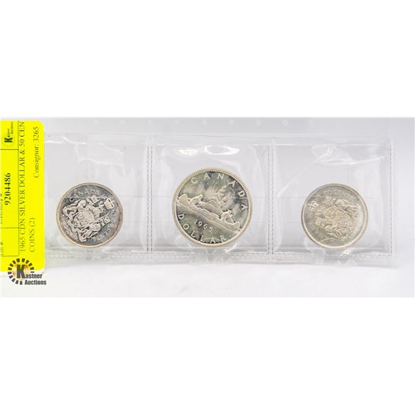 1965 CDN SILVER DOLLAR & 50 CENT COINS (2)