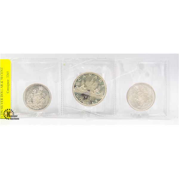 1965 CDN SILVER DOLLAR & 50 CENT COINS (2)