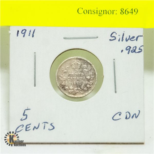 1911 CDN 5 CENTS SILVER .925