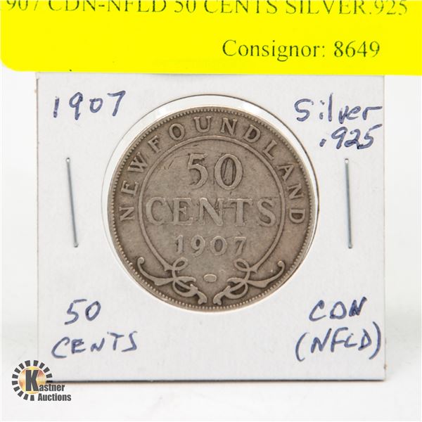 1907 CDN-NFLD 50 CENTS SILVER