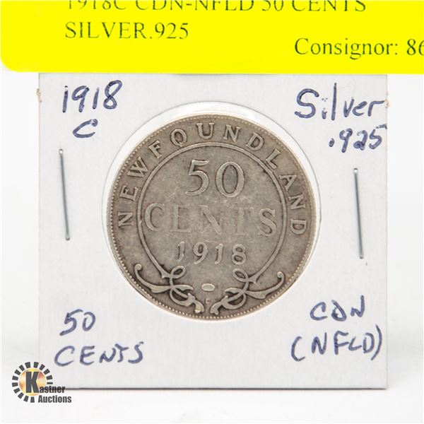 1918C CDN-NFLD 50 CENTS SILVER