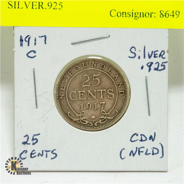 1917C CDN-NFLD 25 CENTS SILVER