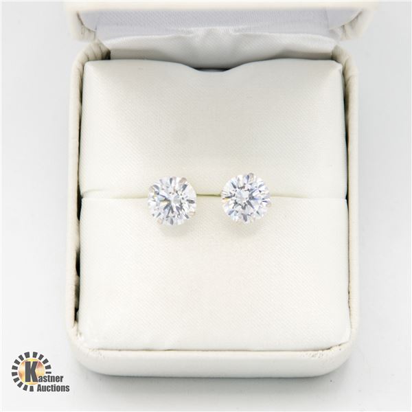 NEW 14K GOLD 4CT SWAROVSKI ZIRCONIA ROUND STUDS
