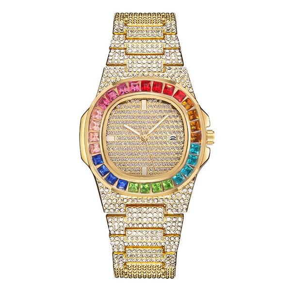 GOLD TONE WATCH 40MM COLORED CRYSTAL BEZEL