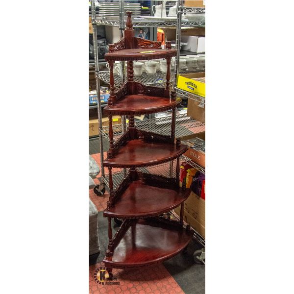 CURIO CORNER MAHOGANY STAND 5 TIER 16.5"X16.5"X55"