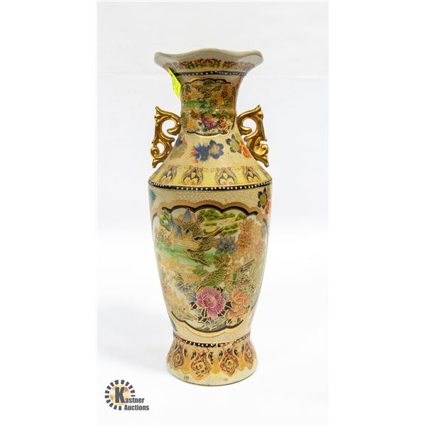 LARGE 2 HANDLED CLOISONNE VASE 14 INCHES TALL