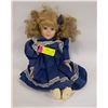 Image 1 : 14" PORCELAIN DOLL IN DARK BLUEDRESS LONG BLONDE