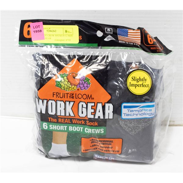 SHORT BOOT CREW SOCKS 6-12 SIZE 6-PACK FRUIT OF