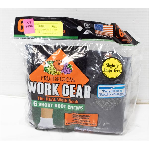 SHORT BOOT CREW SOCKS 6-12 SIZE 6-PACK FRUIT OF