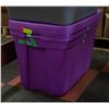 Image 1 : 3 PURPLE RUBBERMAID STORAGE BINS